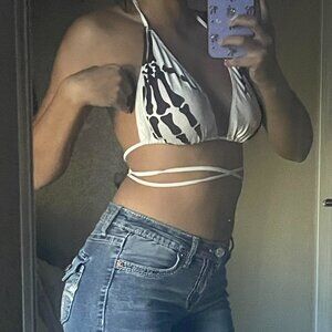 Women's White and Blue Bikini-and-tankini-tops